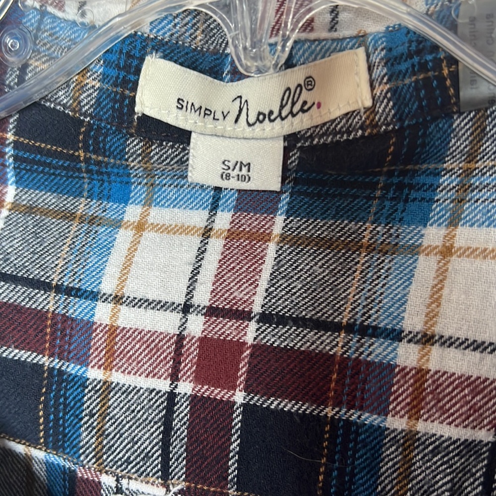 Simply Noelle Plaid Button Down Tunic Shacket Pockets Roll Tab Sleeve Size S/M - Picture 11 of 14